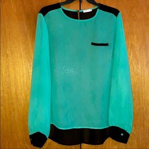 Sea foam Green and Black Top - 2X